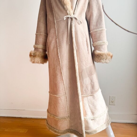 Jones New York Faux Sude Faux Fur Hooded Russian Princess Maxi Coat XL - Picture 6 of 12